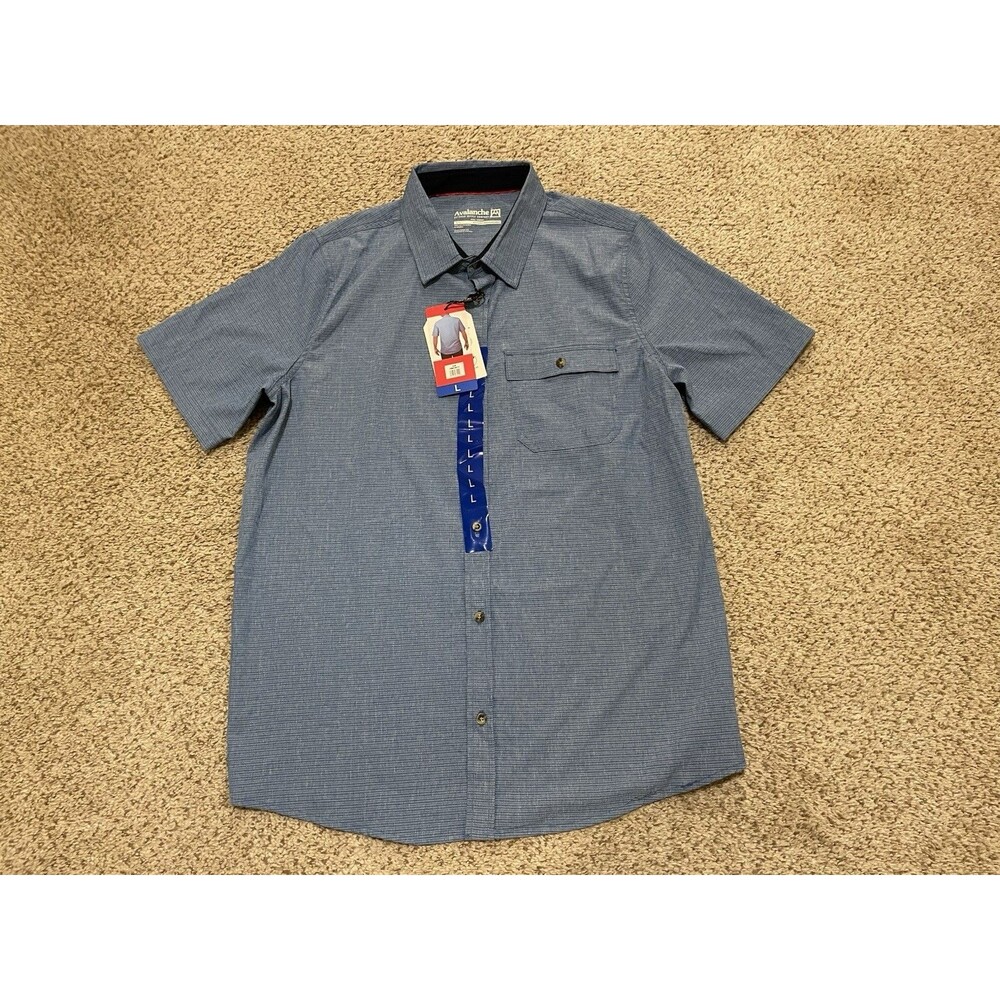 Avalanche Men's Polyester Shirt Blue Short Sleeve Button-Up Size L NWT